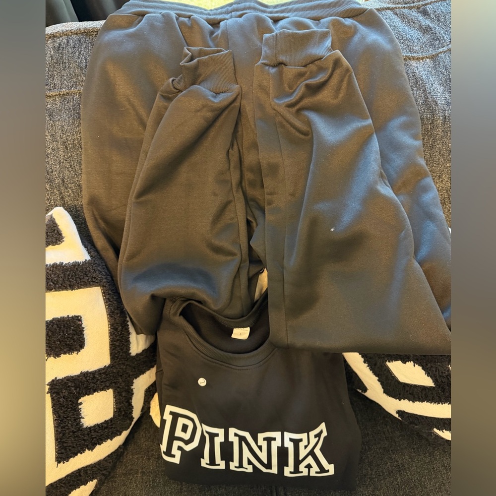 Women’s Pink Letter Print Crewneck Sweatshirt and Drawstring Track Pants Set L - Picture 11 of 13